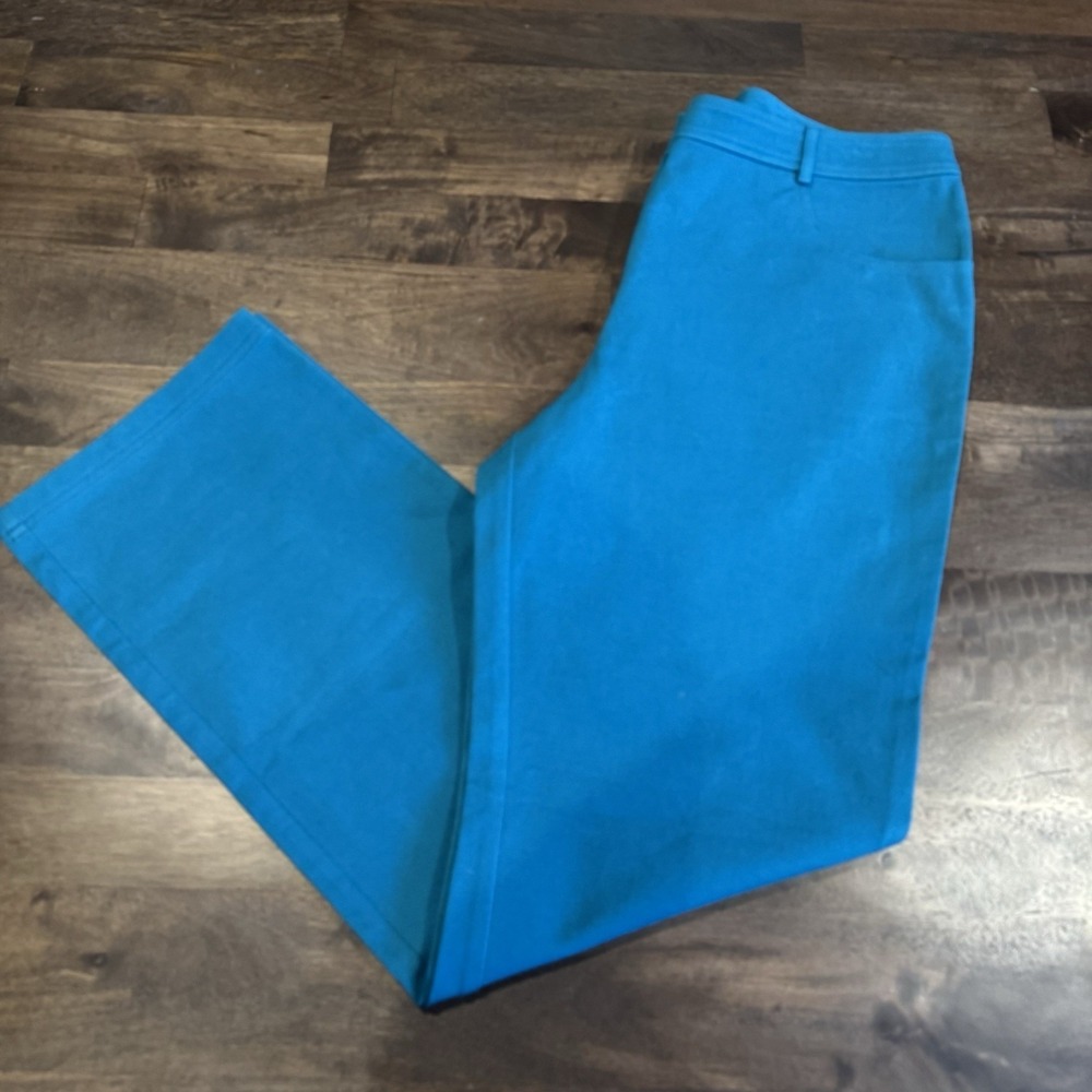 St John Women's Baltic Blue Straight Leg Pants 12 Minimalist Quiet Luxury